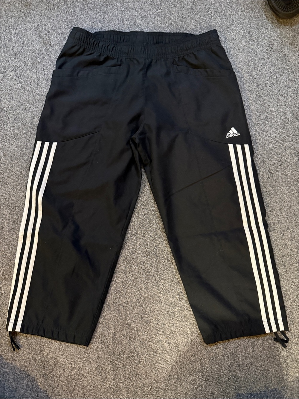 Adidas Crop Ankle Track Pant Front Packet Drawstring Leg Black Size Medium